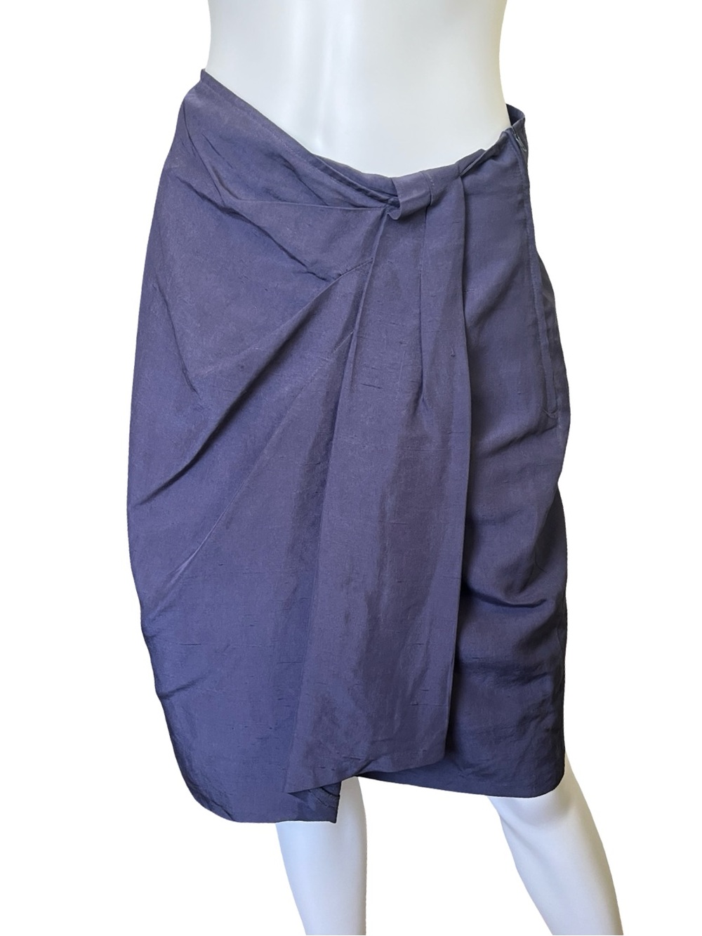 MaxMara Blue Silk Skirt Draped Front Designer Office Womens Size 10
